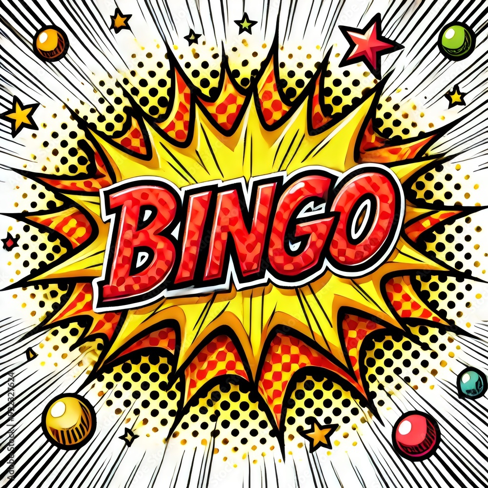 Fototapeta premium A vibrant and energetic pop art-style image featuring the word 