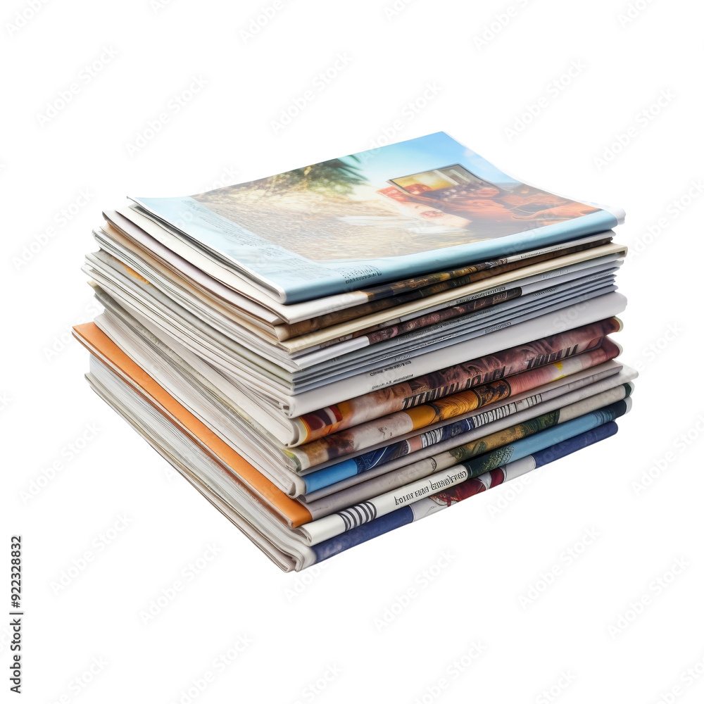 Piled Stack of Various Magazines Isolated without Background. Piled Stack of Various Magazines Isolated without Background.
