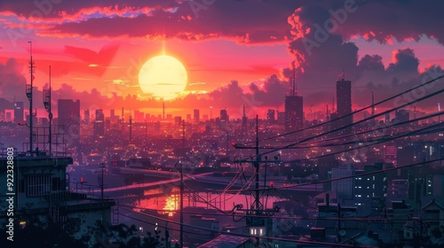 A cyberpunk city with a stark divide between wealthy and poor districts, neon lights, high contrast