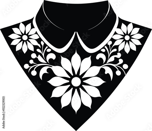 floral pattern collar  design for kameez black and white