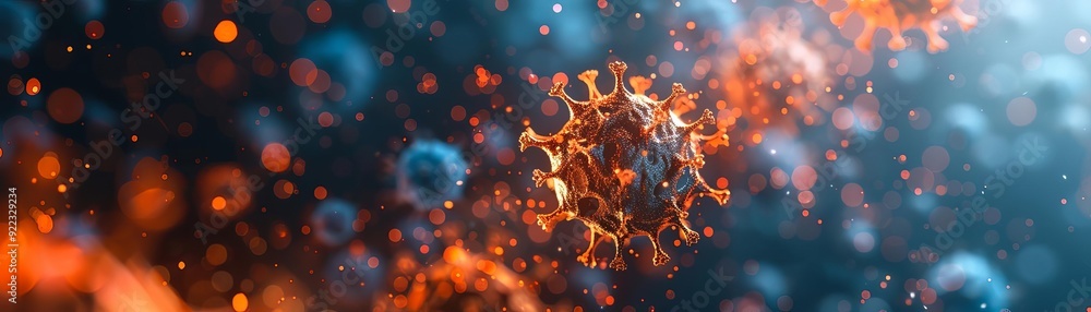 A digital hologram of the virus structure, high tech, glowing elements, dark background A digital hologram of the virus structure, high tech, glowing elements, dark background
