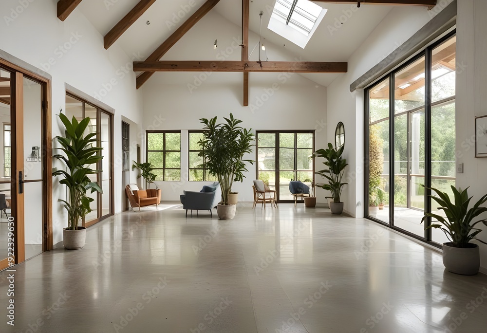 Fototapeta premium an empty room with plants and windows.