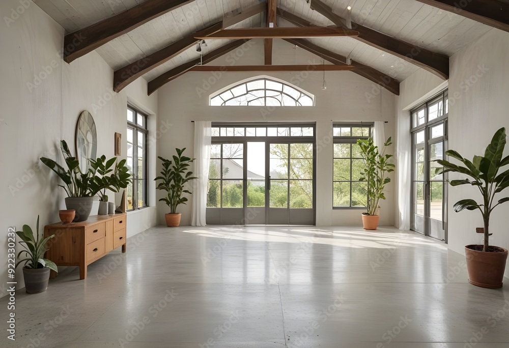 Fototapeta premium an empty room with plants and windows.