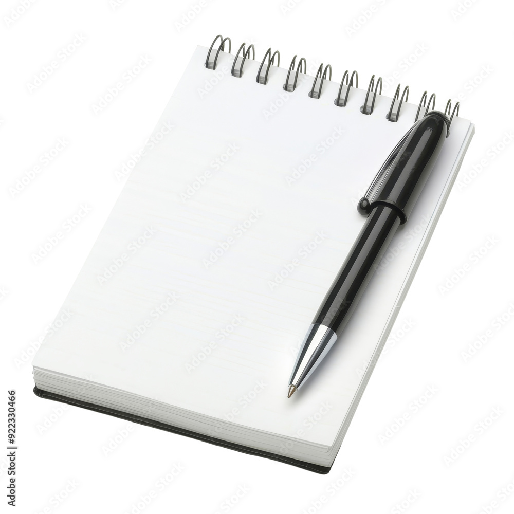 Isolated Notepad with Black Pen on a White Surface Without Background. Isolated Notepad with Black Pen on a White Surface Without Background.