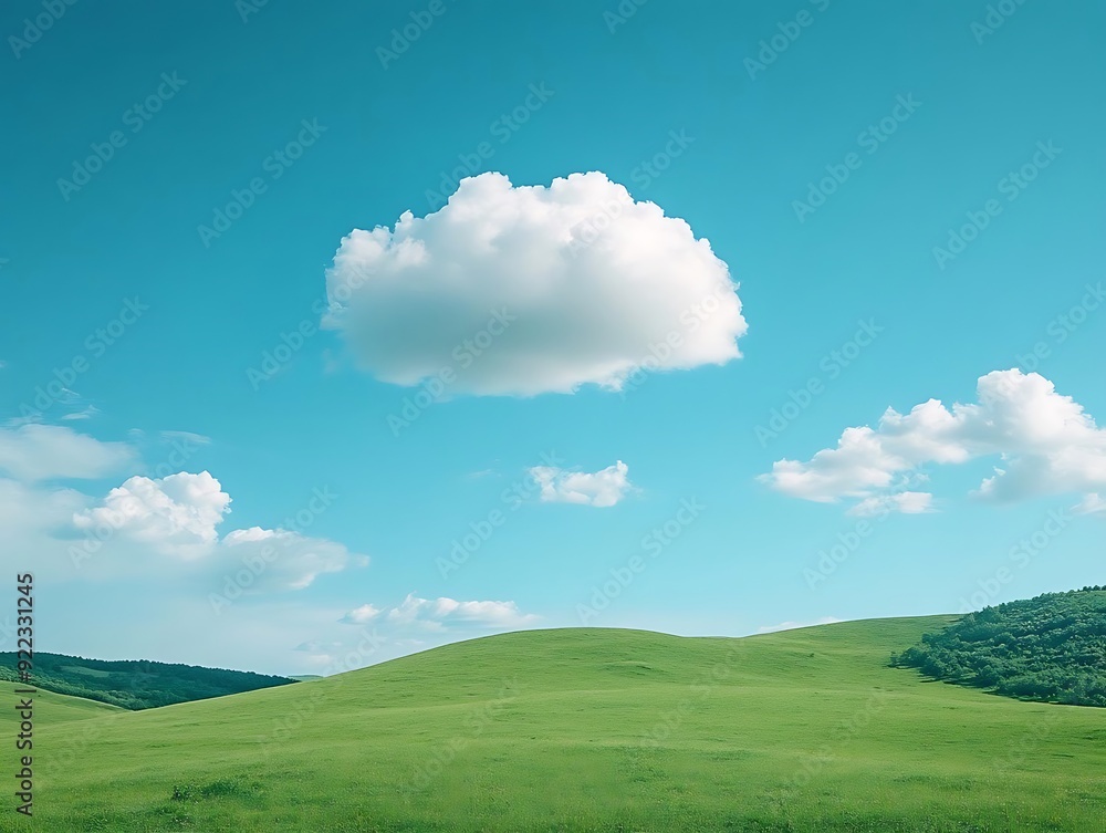 Green Grass Field and Blue Sky with White Clouds Photo Green Grass Field and Blue Sky with White Clouds Photo
