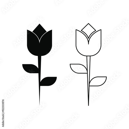 tulip flower icon line and silhouette style design template