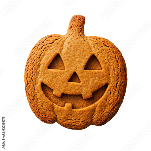 jack-o-lantern, Pumpkin gingerbread man isolated on transparent background, Halloween cookies concept