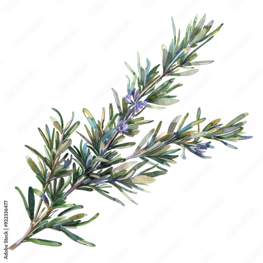 Isolated Rosemary Herb Sprig with Purple Flowers and Green Leaves. Isolated Rosemary Herb Sprig with Purple Flowers and Green Leaves.