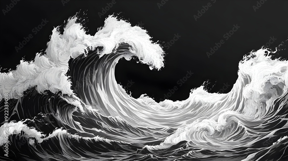 Powerful and Dramatic Black and White Ocean Wave Crashing and Churning ...