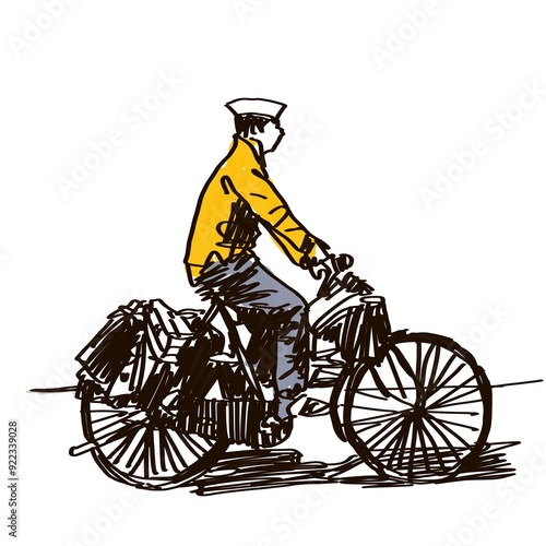 Dabbawallas service in Mumbai with cycle illustration. photo