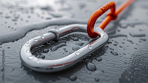 Minimalist climbing, single carabiner, white background, soft light