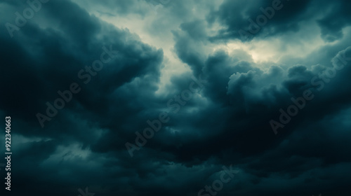 ominous clouds gathering in the sky, signaling an approaching storm, with dramatic lighting and a sense of power