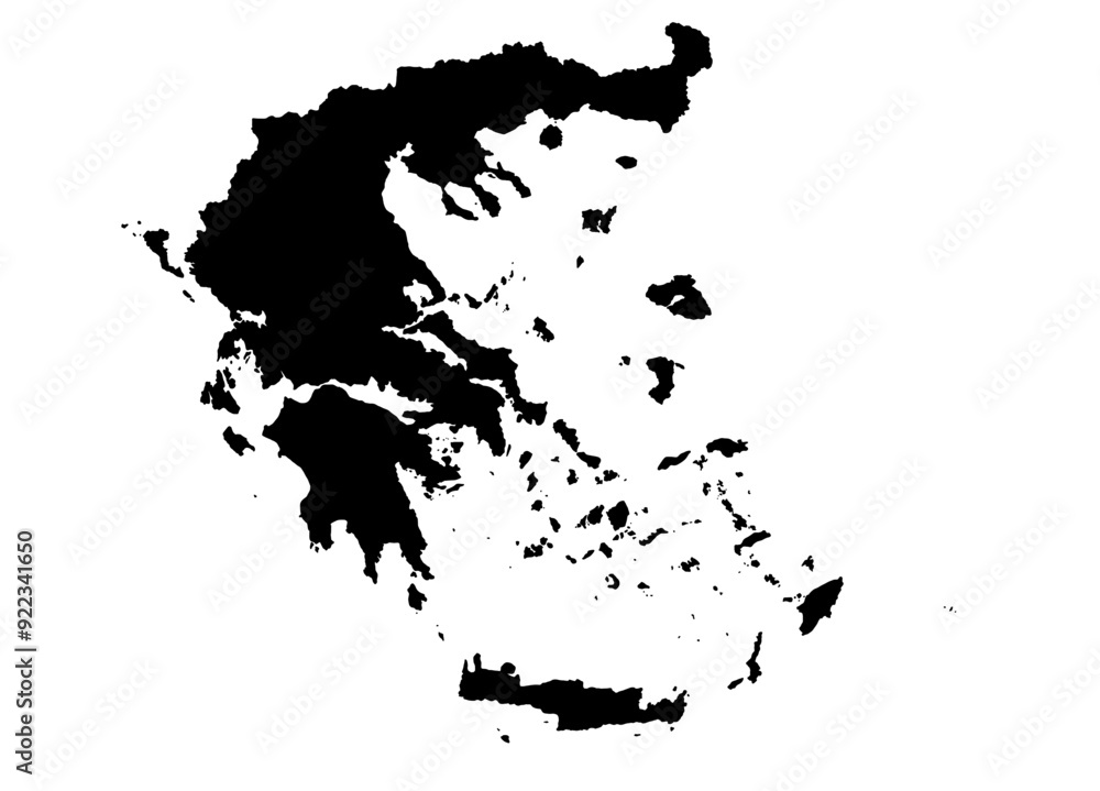 Vector illustration, black and white map of Greece country