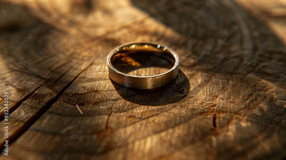 Elegance in Simplicity. Wedding Ring Display on Polished Wood Surface Elegance in Simplicity. Wedding Ring Display on Polished Wood Surface
