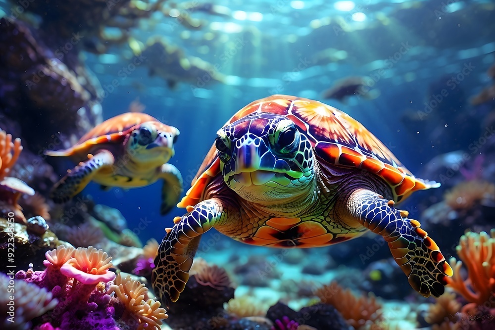 Obraz premium Turtle and coral reef