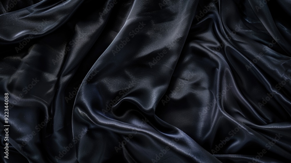 Close up of a soft, shiny black velvet fabric with a subtle texture visible in the weave. Close up of a soft, shiny black velvet fabric with a subtle texture visible in the weave.