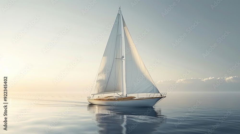 Fototapeta premium Minimalist sailing, single cap, white background, clean lines