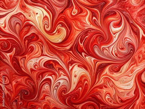 Vibrant red abstract watercolor background features a beautiful marbled paper texture with fluid, swirling patterns and organic shapes, perfect for creative projects.