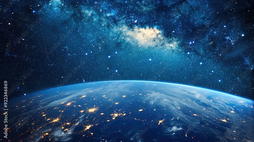 Fototapeta premium Earth from Space with Starry Milky Way