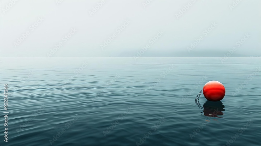 Minimalist swimming, single buoy, white background, natural light Minimalist swimming, single buoy, white background, natural light