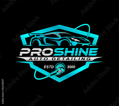 car detailing service logo emblem design template shiny car polish