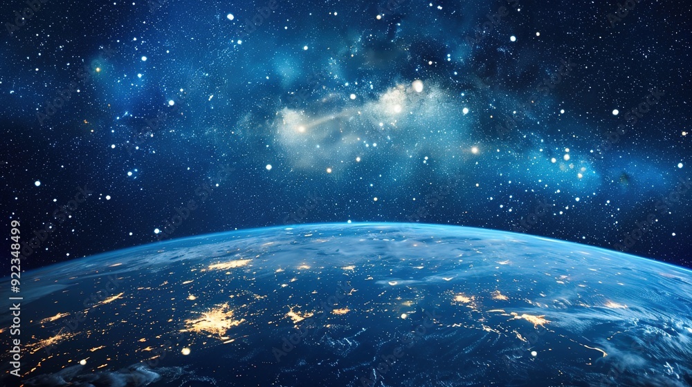 Obraz premium Earth from Space with Starry Milky Way