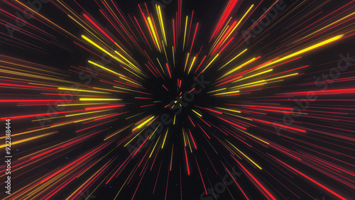 Abstract geometric background of radial lines. Bright fireworks. Data flow tunnel. Explosive star. Motion effect. Vector illustration.
