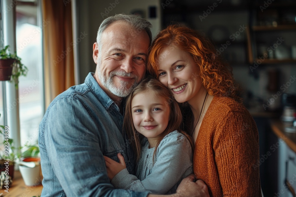 A happy family in a kitchen, showing affection and love for each other. A happy family in a kitchen, showing affection and love for each other.