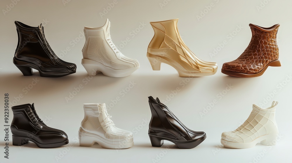 Dynamic Shoe Mockup: Stylish Shoe Design Displayed in Multiple Angles with Models and Stands Dynamic Shoe Mockup: Stylish Shoe Design Displayed in Multiple Angles with Models and Stands