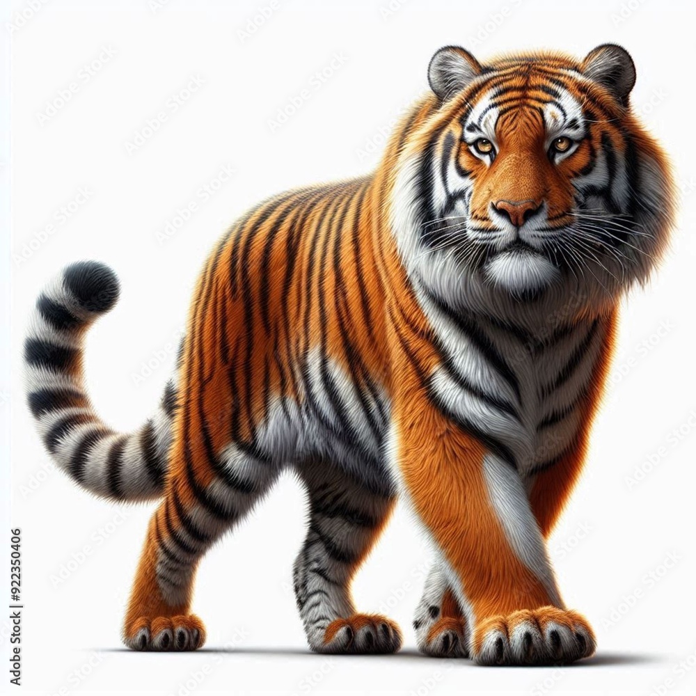 Obraz premium Realistic tiger picture on a white background, tiger, animal, cat, wildlife, wild, feline