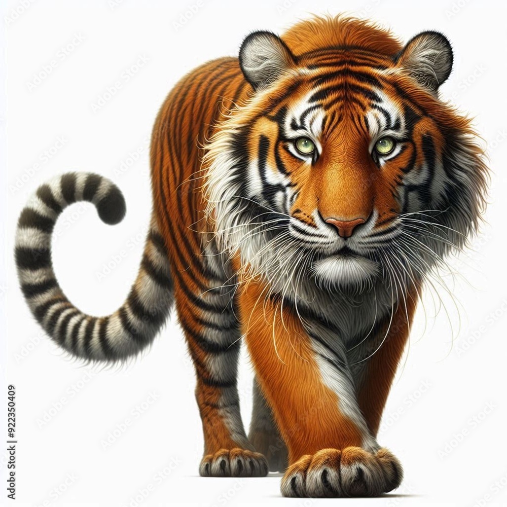 Obraz premium Realistic tiger picture on a white background, tiger, animal, cat, wildlife, wild, feline