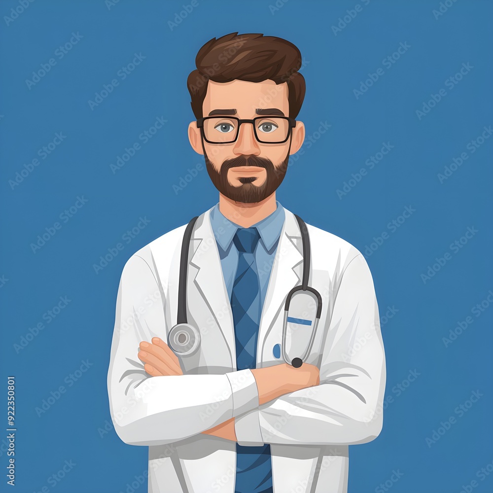 Fototapeta premium illustration of a doctor with arms crossed, confident and professional medical image perfect for healthcare or educational themes