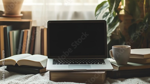 Open laptop with keyboard on modern desk in bright office room suggests busy workday for a technology-driven businesswoman