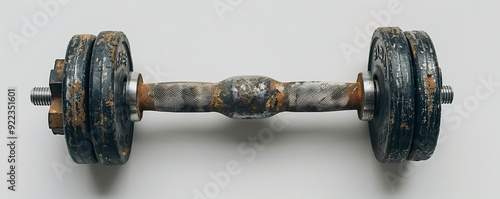 Minimalist weightlifting, single weight, white background, natural light