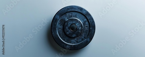 Minimalist weightlifting, single weight plate, white background, natural light