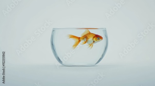 Wallpaper Mural A single goldfish swimming in a clear glass bowl on a white background, minimalistic style. Torontodigital.ca