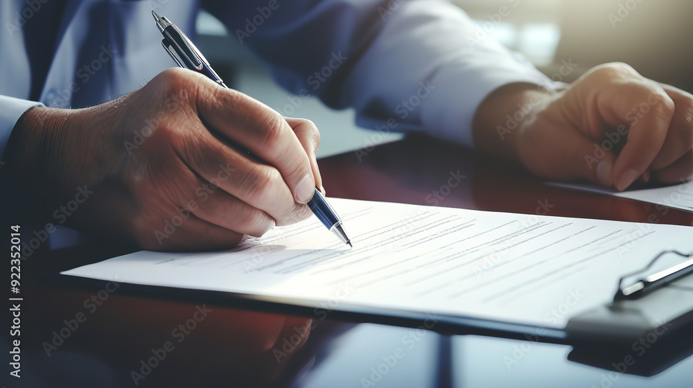 Doctor writing on clipboard while auscultating Doctor writing on clipboard while auscultating