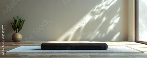 Minimalist yoga, single mat, white background, natural light