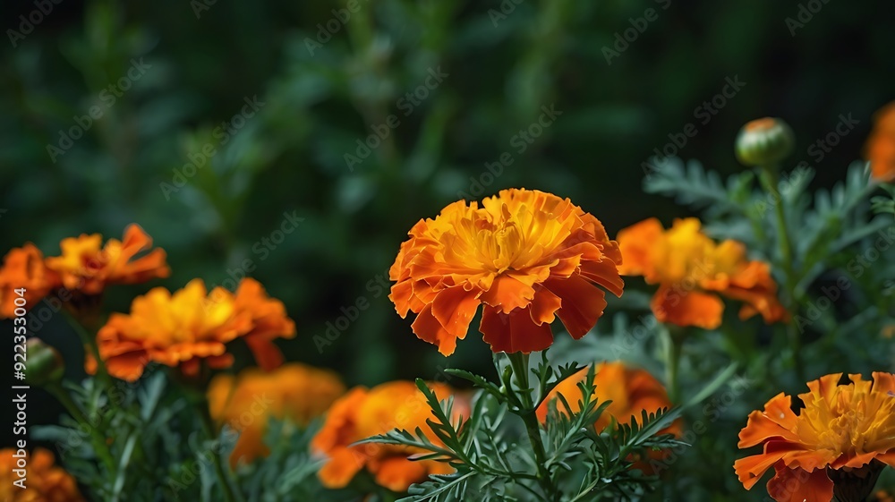 Vibrant Orange Marigold On A Deep Forest Green Backgro