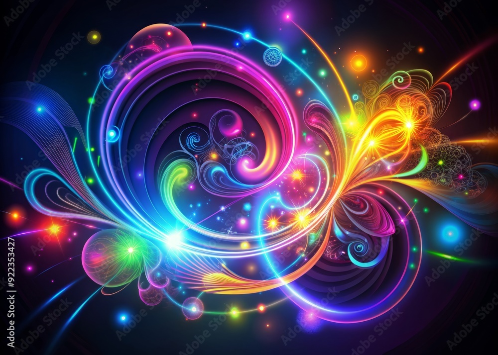 Vibrant neon-lit abstract shapes and swirling patterns illuminate against a dark background, creating a mesmerizing and futuristic ambiance perfect for technology and futuristic themes. Vibrant neon-lit abstract shapes and swirling patterns illuminate against a dark background, creating a mesmerizing and futuristic ambiance perfect for technology and futuristic themes.