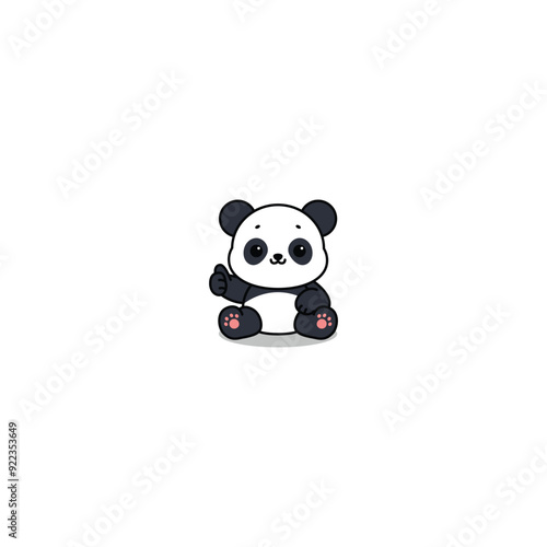 Cute panda sitting and thumbs up cartoon, vector illustration