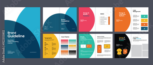 brand guideline portfolio template, brand identity brochure cover leaflet layout, logo brand