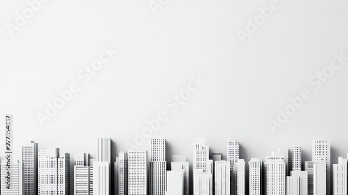 Repeating urban skyline, modern buildings, monochrome black and white, side view, high contrast