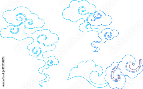 Vector sketch illustration silhouette design baground ornament floral decoration cloud classic vintage ethnic traditional chinese