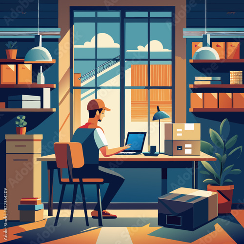 courier station work vector illustration 