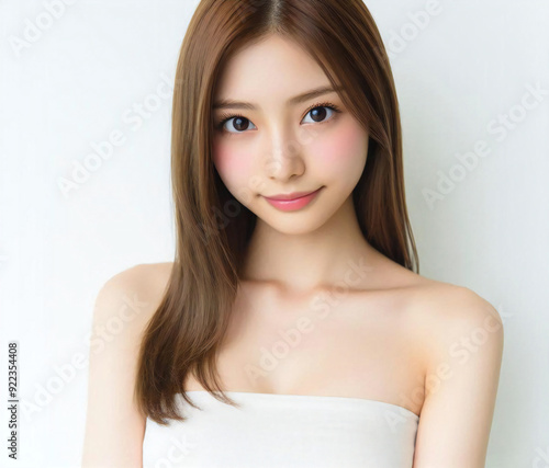 白いチューブトップの美女