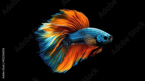 Wallpaper Mural Close-up of a vibrant betta fish flaring its colorful fins in a small aquarium Torontodigital.ca