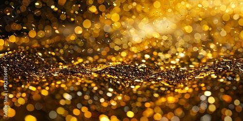 Abstract golden bokeh background with sparkling lights and glitter.