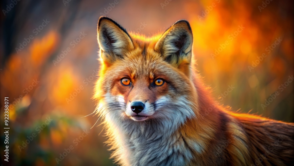 Fototapeta premium Vibrant red fox stands alert, showcasing intricate fur texture, fiery orange hues, and piercing eyes, ideal for wildlife and nature-inspired designs and graphics.