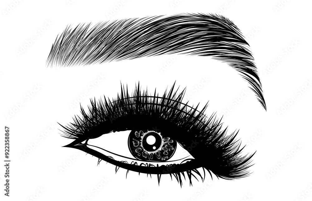 Illustration with woman's eye, eyelashes and eyebrow. Makeup Look. Tattoo design. Logo for brow bar or lash salon. Illustration with woman's eye, eyelashes and eyebrow. Makeup Look. Tattoo design. Logo for brow bar or lash salon.